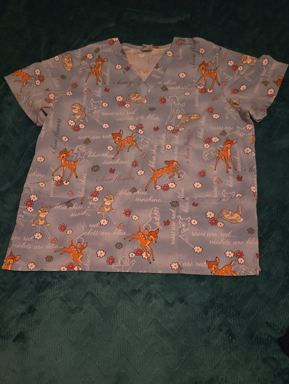 Disney Blue Bambi Print Scrub Top